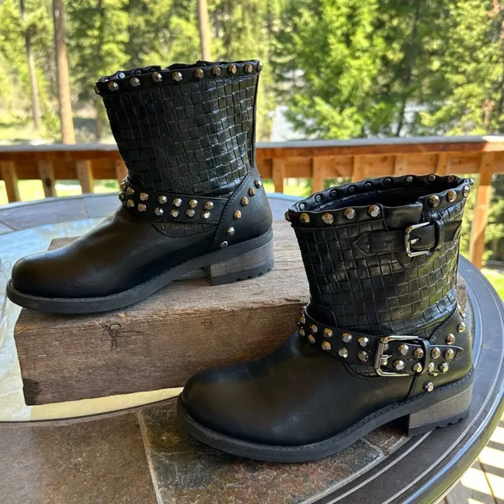 Extreme Eddie Marc Combat Boot SZ 7 Black Studded Woven Y2K Grunge Gothcore Punk - Picture 3 of 11